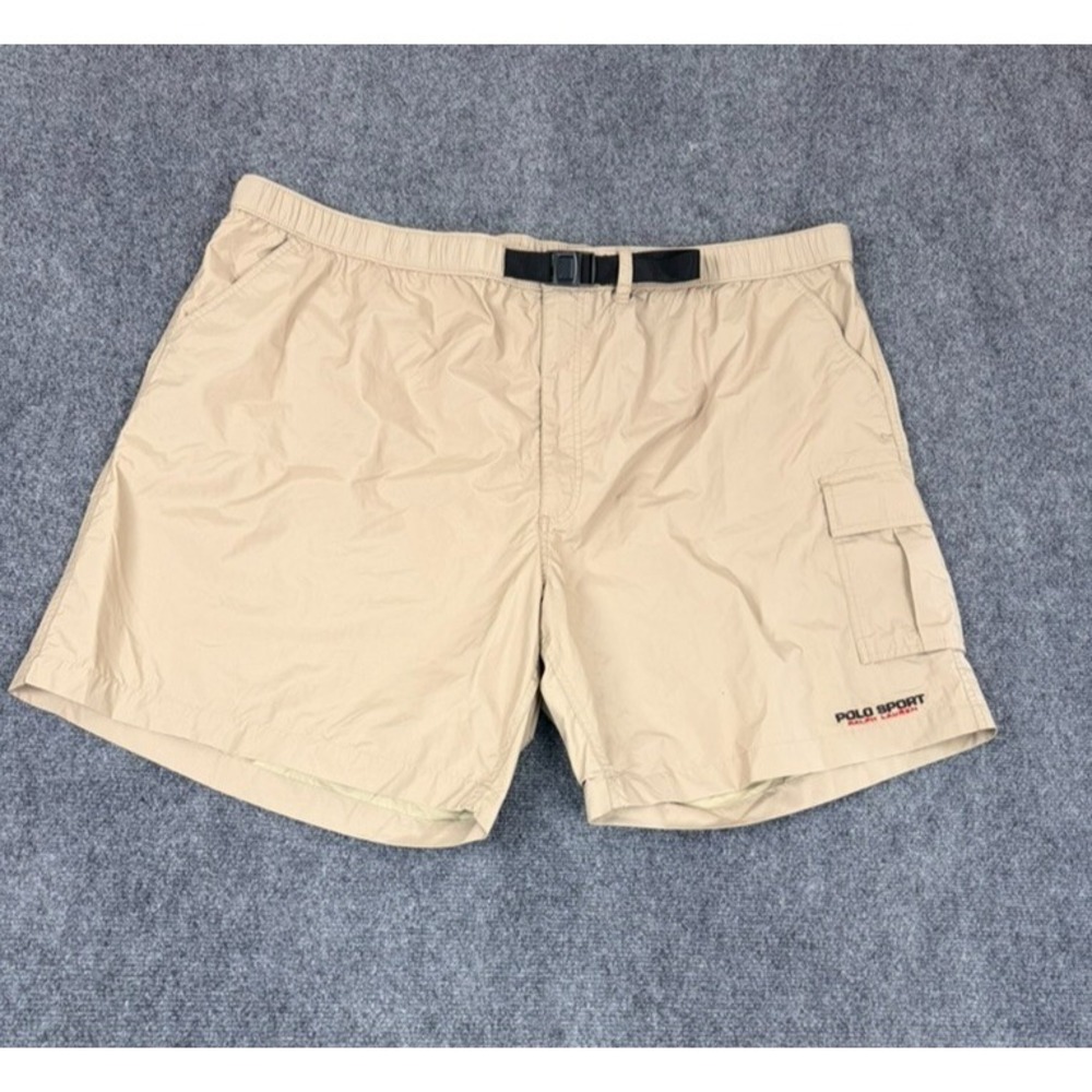 VTG Polo Sport Ralph Lauren Cargo Shorts Men Khaki Tan Nylon Belted Size LT Tall